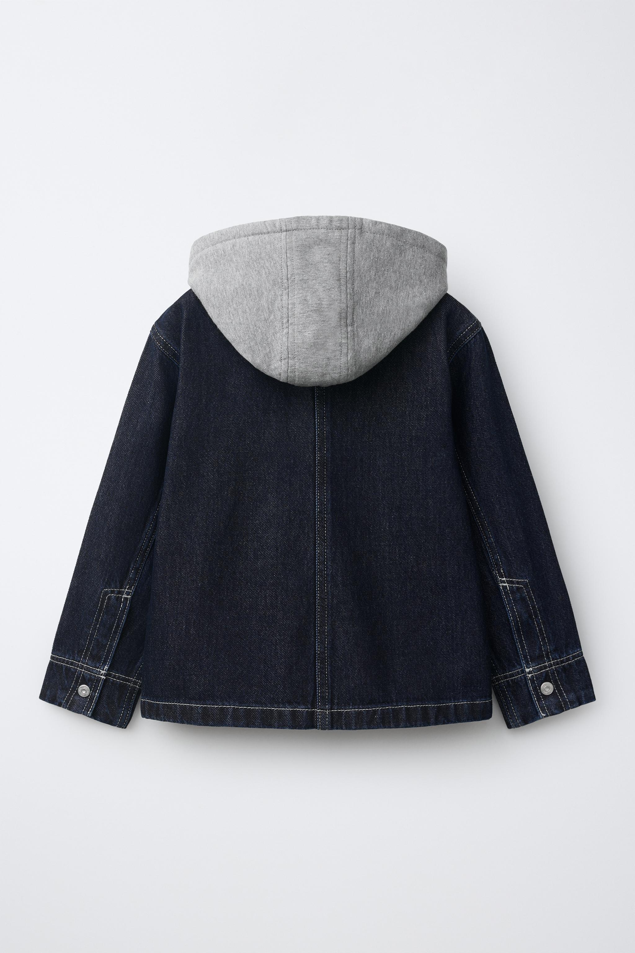 DENIM OVERSHIRT WITH DETACHABLE FLEECE HOOD
